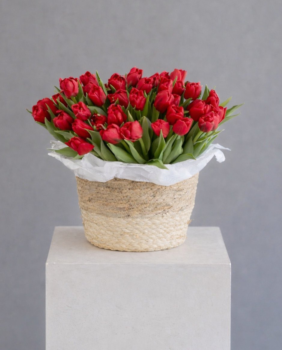 cesta com tulipas cesta com tulipas